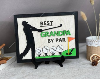 Beste opa van par bord met aangepaste kleinkinderen's naam, houten golfbord, vaderdagcadeau, gepersonaliseerde plaquette voor opa, aangepast cadeau voor papa