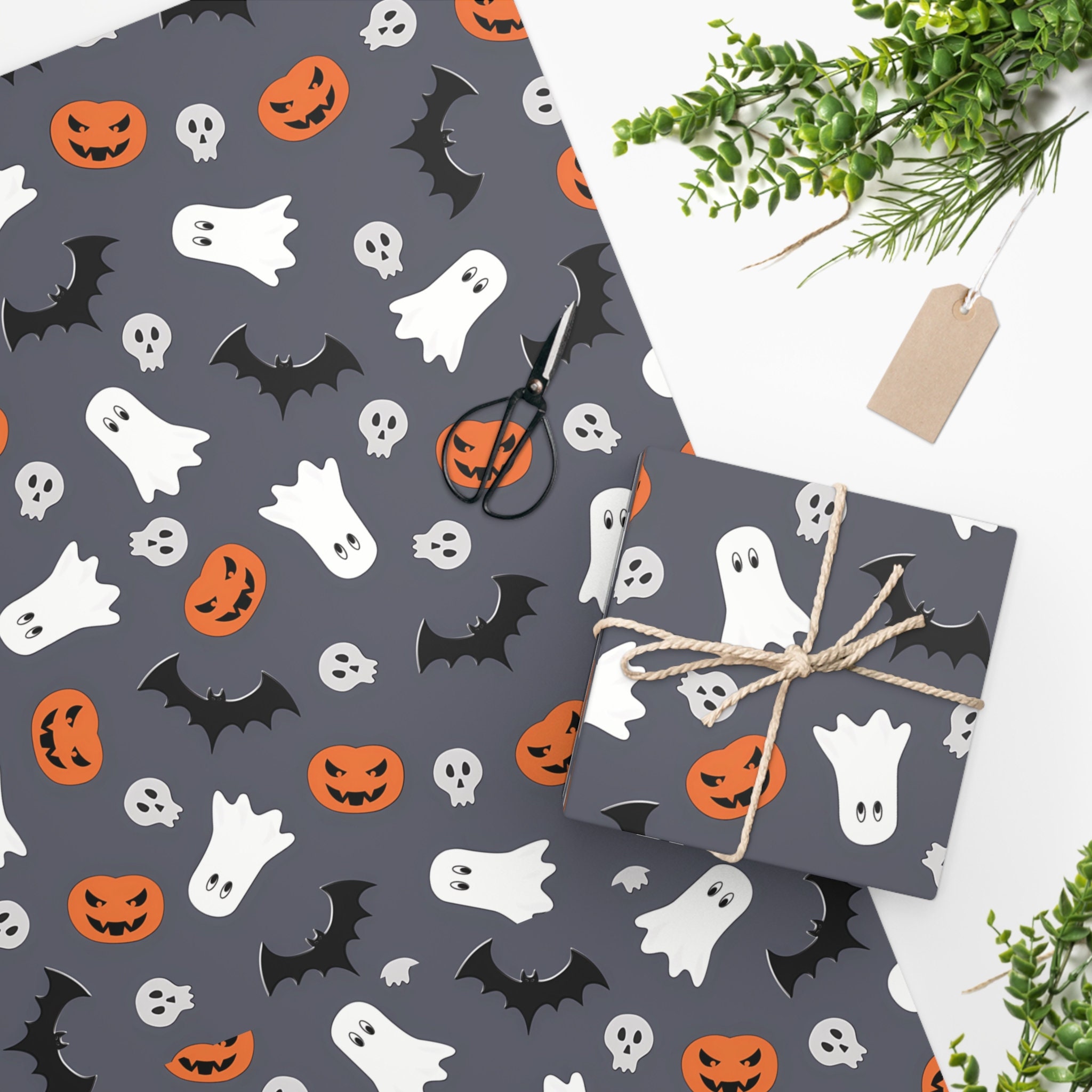  Rancco Halloween Wrapping Paper Set of 6 w/ 24 Pc Gift  Stickers, Holiday Gift Wrap Paper Pumpkin Skulls Ghost Witch Bat, Thick  Kraft Halloween Paper for Gift DIY Craft, Decor, 27.6x19.7in
