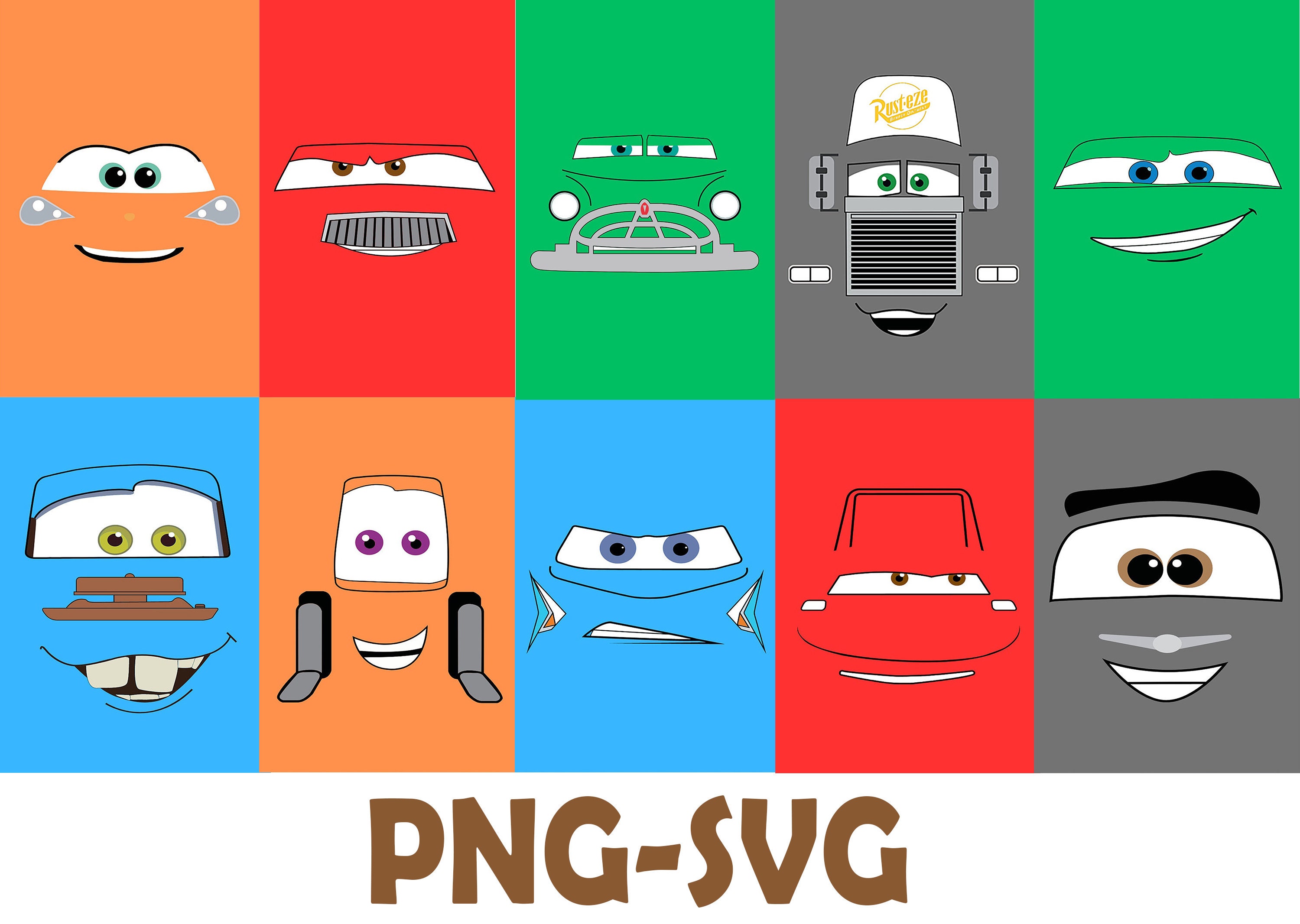 10 Archivos Cars Svg Cars Png Cars Face Cricut Vector - Etsy México