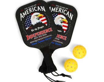Patriotic Pickleball Paddle Set: USA Flag Wood Paddles with Carry Bag