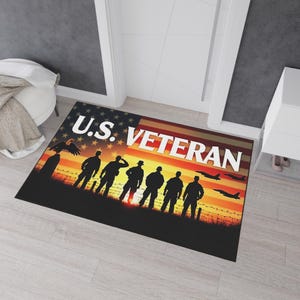 Veteran Tribute Floor Mat, Military Support Home Decoration, Long-lasting Door Mat, Patriotic Entryway Rug, Army Veteran Gift