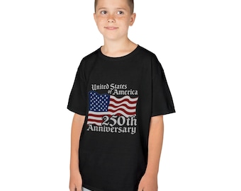 Patriotic Kids Tee: 250th Anniversary USA Flag Shirt