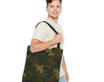 Green Camo Pattern Tote Bag | All-Over Print Canvas Tote