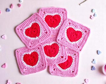 かぎ針編みのグラニースクエアハートのチュートリアル、ハートモチーフ