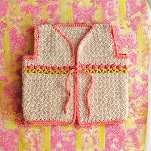 Crochet Baby Vest 12–18 Months – Cotton Toddler Cardigan with Floral Trim, Handmade Gift for 1-Year-Old