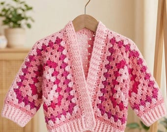 Crochet Hexagon Cardigan Pattern, 1 and 2 Years Toddler Sweater, Granny Square Jacket