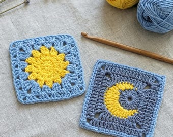 Moon & Sun Granny Square Crochet Pattern – PDF Instant Download