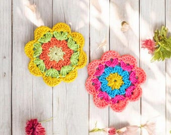 Patrón de ganchillo para posavasos de flores en PDF, posavasos floral para principiantes, posavasos de margaritas, descarga digital.