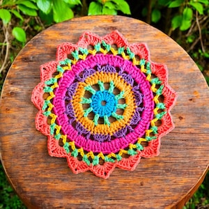 Crochet Mandala Coaster Pattern – Floral Mandala PDF for Wall Art & Table Decor