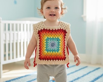 Babyweste Häkelanleitung - Regenbogen Oma Quadrat, 2 Jahre Baby (PDF)