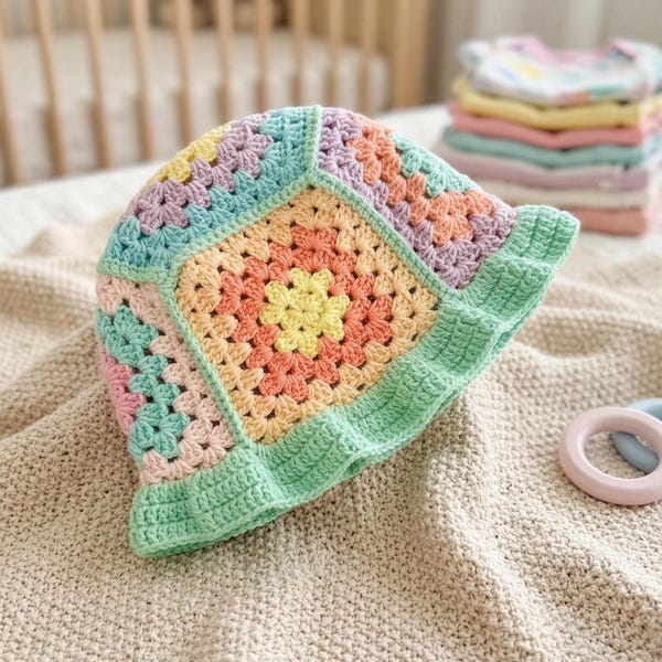 Patrón de gorro de pescador a crochet para bebé (PDF) de 6 a 10 años