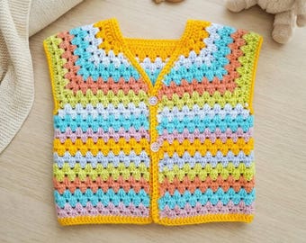 Modèle de gilet de bébé au crochet pour 1 à 4 ans | Téléchargement instantané PDF | Pull pour bébé rayé grand-mère coloré
