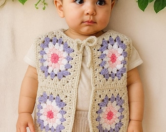 Crochet Baby Vest Pattern - Granny Square Sweater 1 & 2 Years Old