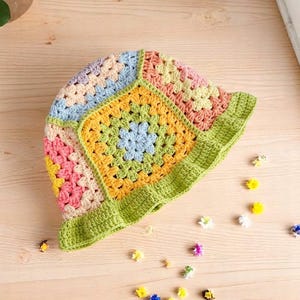 Granny Square Bucket Hat Crochet Pattern for Kids (PDF) 6-7 Years