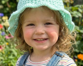 Crochet Ruffle Bucket Hat Pattern, Baby and Toddler Sun Hat, Girls Summer Hat Crochet PDF, 0-10 Years, Easy Crochet Hat Pattern