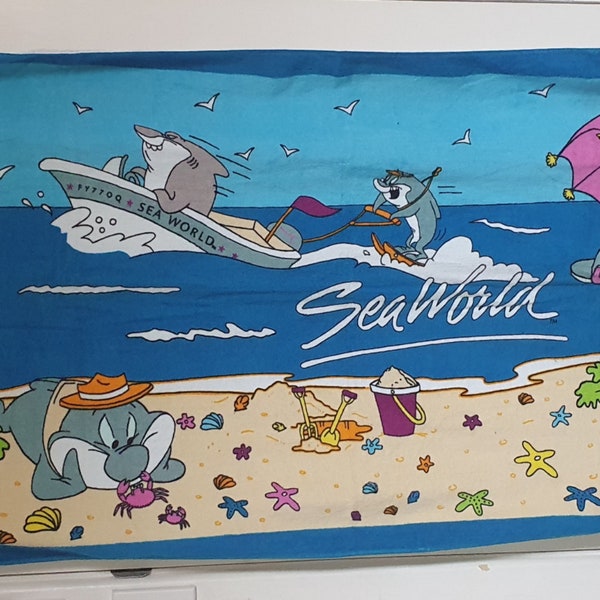 Vintage new old stock 1997 Sea World Gold Coast souvenir beach towel with tags | upcycle | Slow fashion