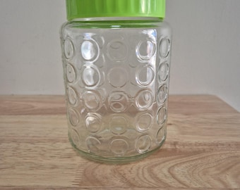 Vintage dimple glass jar cannister with lime green lid
