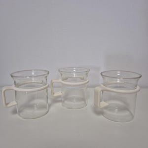 Set of 3 white Vintage Retro Bodum picard glass tea coffee cups mugs