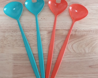 Vintage retro Decor Australia salad servers turquoise and coral