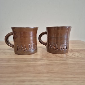 Studio Pottery brown &quot;MUG&quot;s set of 2 | Australian pottery
