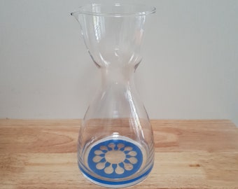 Unique Sagaform by Lotta Odelius retro style glass carafe water jug with blue retro pattern in base