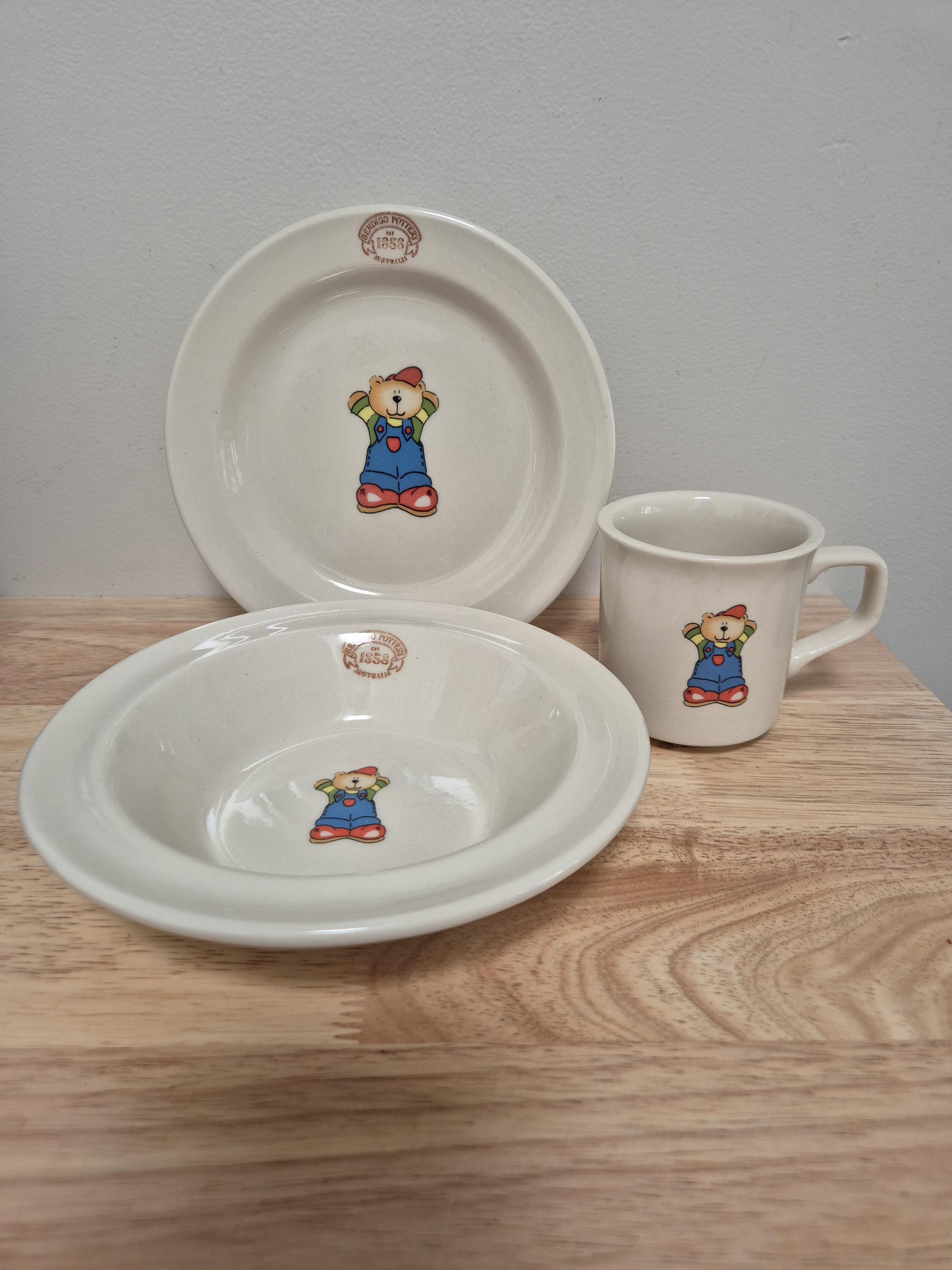 Vintage Bendigo Pottery 3 Piece Children's Dinner Set Mug Bowl