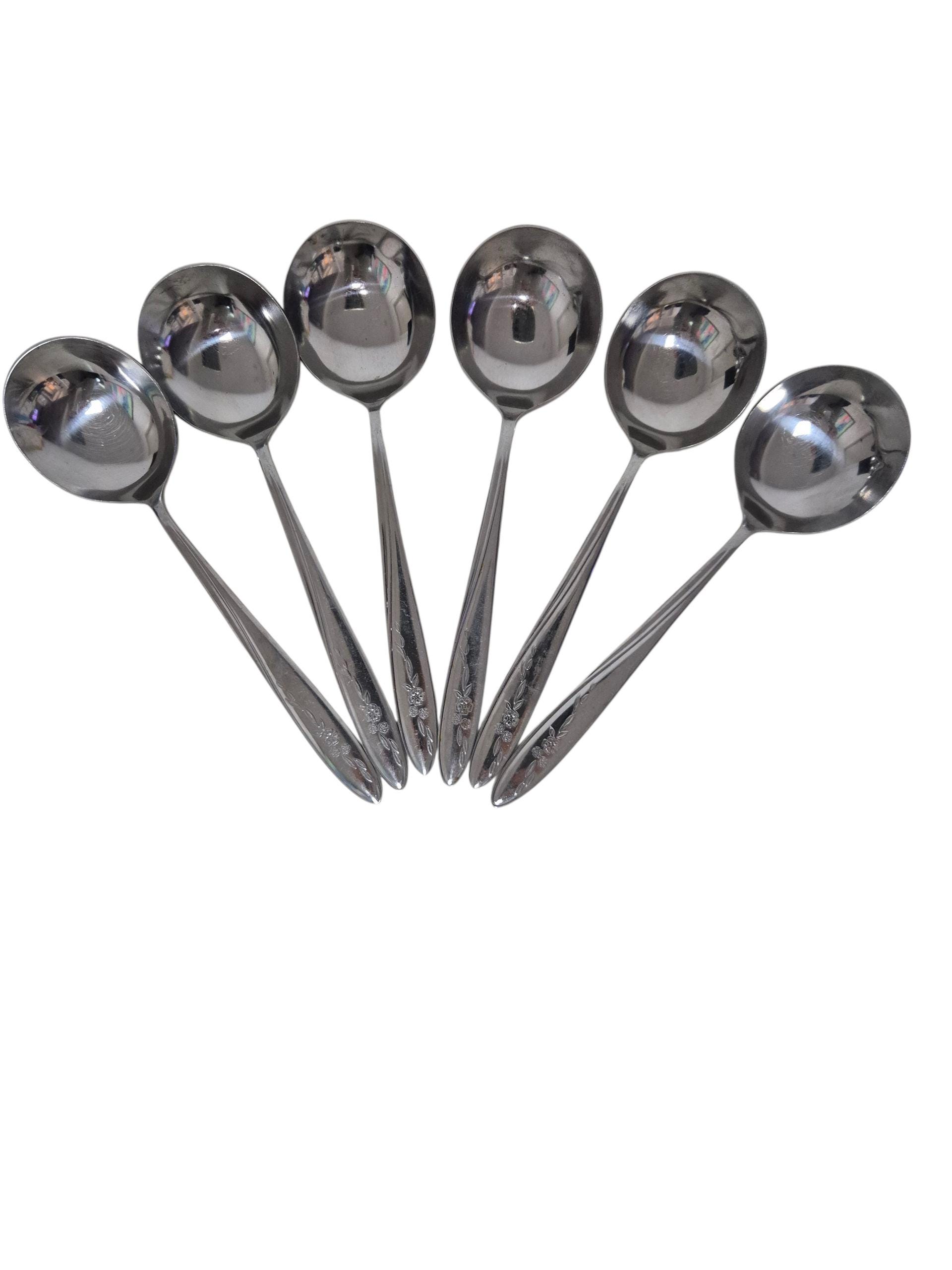 Vintage Set of 6 Stainless Steel Soup Spoons | Made in Japan