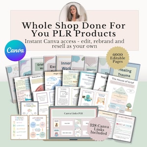 PLR Canva Templates with Resell Rights, Whole Shop Bundle, Therapy Worksheets, Mental Health Canva Templates, Commercial Use,