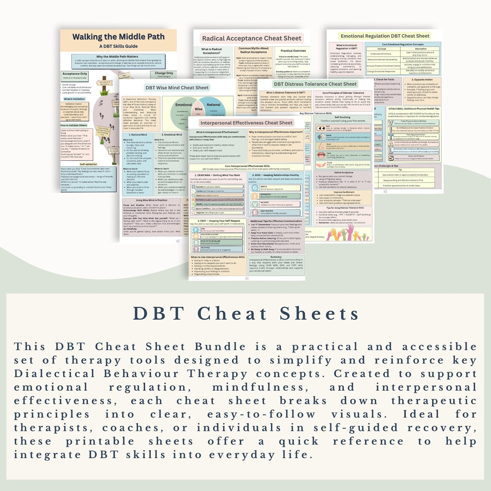 DBT Cheat Sheets & Acronym Handouts for Dialectical Behavior Therapy ...