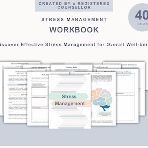 Stress Management Workbook, Stress Management, therapy worksheets, CBT worksheet, behavioural activation, coping strategies, anxiety relief