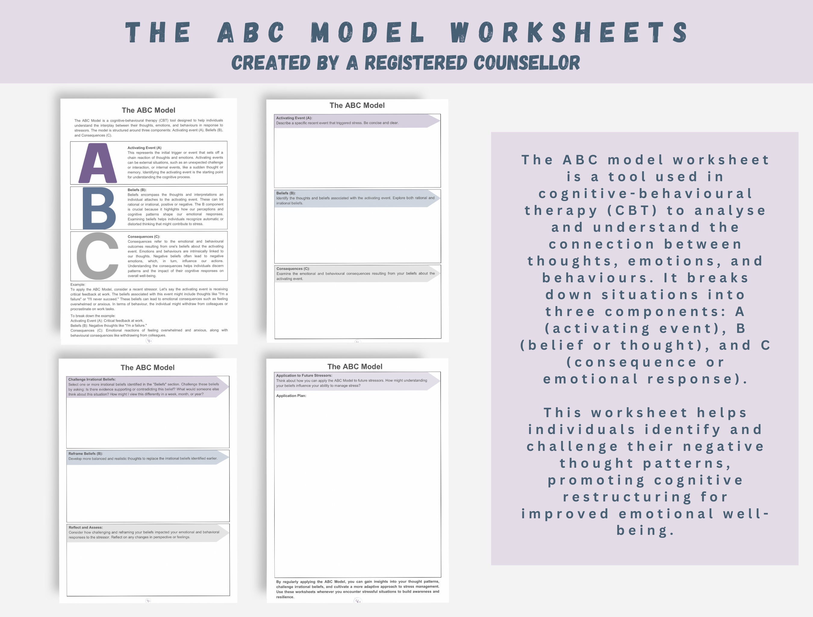CBT Worksheets / ABC Model / Cognitive Behaviour Therapy / Therapy