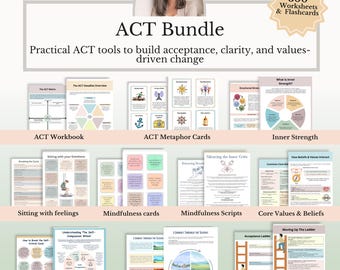 ACT Therapy Bundle, Acceptance and Commitment Therapy Worksheets, Values & Defusion Exercises, Mindfulness Workbook, Mental Health PDF