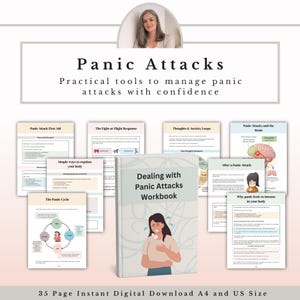 Anxiety Workbook PDF, Panic Attack Relief Guide, Mental Health Journal with Coping Skills & Mood Tracker, Therapy Worksheets Printable