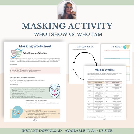 Masking Creativity Worksheet for Therapy & Counselling – Therapeutic Art Activity and Mental Health Resource