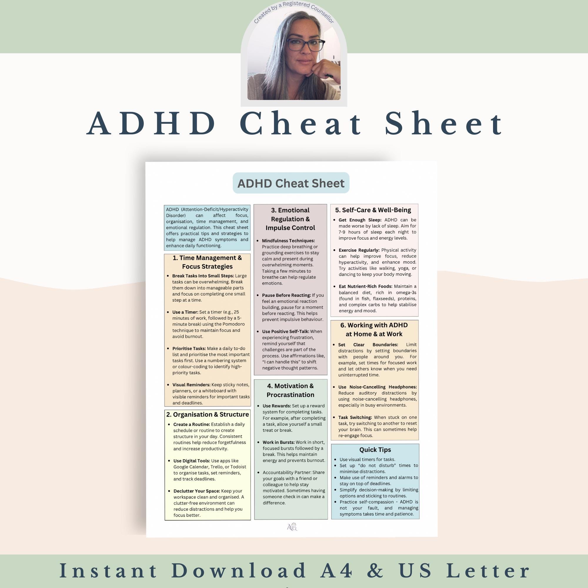 ADHD Cheat Sheet | One-page Executive Function Guide | Quick Tips for ...