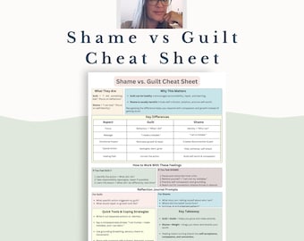 Shame vs Guilt Cheat Sheet: Emotional Regulation Therapy Handout (Printable Digital Download