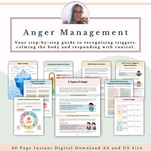 Caderno de Exercícios para Controle da Raiva | Folhas de Exercícios de Terapia Cognitivo-Comportamental | Material Imprimível para Regulação Emocional | Ferramentas para Acalmar-se | Pacote de PDFs para Terapia