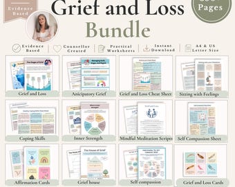 Può includere: Un pacchetto digitale di oltre 350 pagine intitolato Grief and Loss Bundle, creato da un consulente registrato. Include fogli di lavoro stampabili, schede di riepilogo, script di meditazione, carte di affermazione e carte sul lutto.