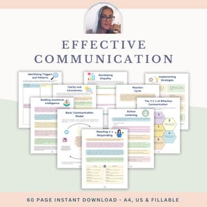 Effective Communication Workbook for Teens & Adults | Therapy Worksheets and Counseling Resources for Active Listening, Assertiveness Skills