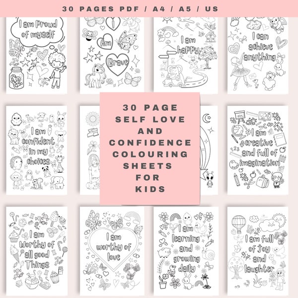 Mindfulness Colouring for Kids / self love colouring / self esteem / kids colouring pages / Colouring affirmation book
