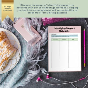 May include: A pink and green printable worksheet titled "Identifying Support Networks" with a section for "Plan for Growth" and columns for "Source of Support", "Type of Support", and "Notes".