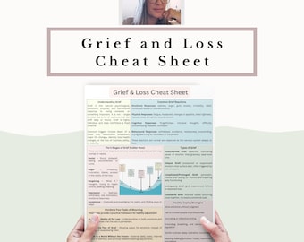 Grief & Loss Cheat Sheet: One-Page Therapy Guide, Grief Stages, Mental Health Worksheet PDF