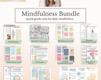 Mindfulness Worksheets Bundle PDF, Grounding Techniques for Anxiety, Calming Activities, Mental Health Printables Digital Download
