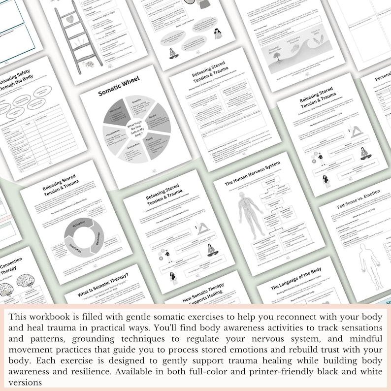 Somatic Therapy Workbook PDF, Trauma Healing Worksheets, Body Awareness ...