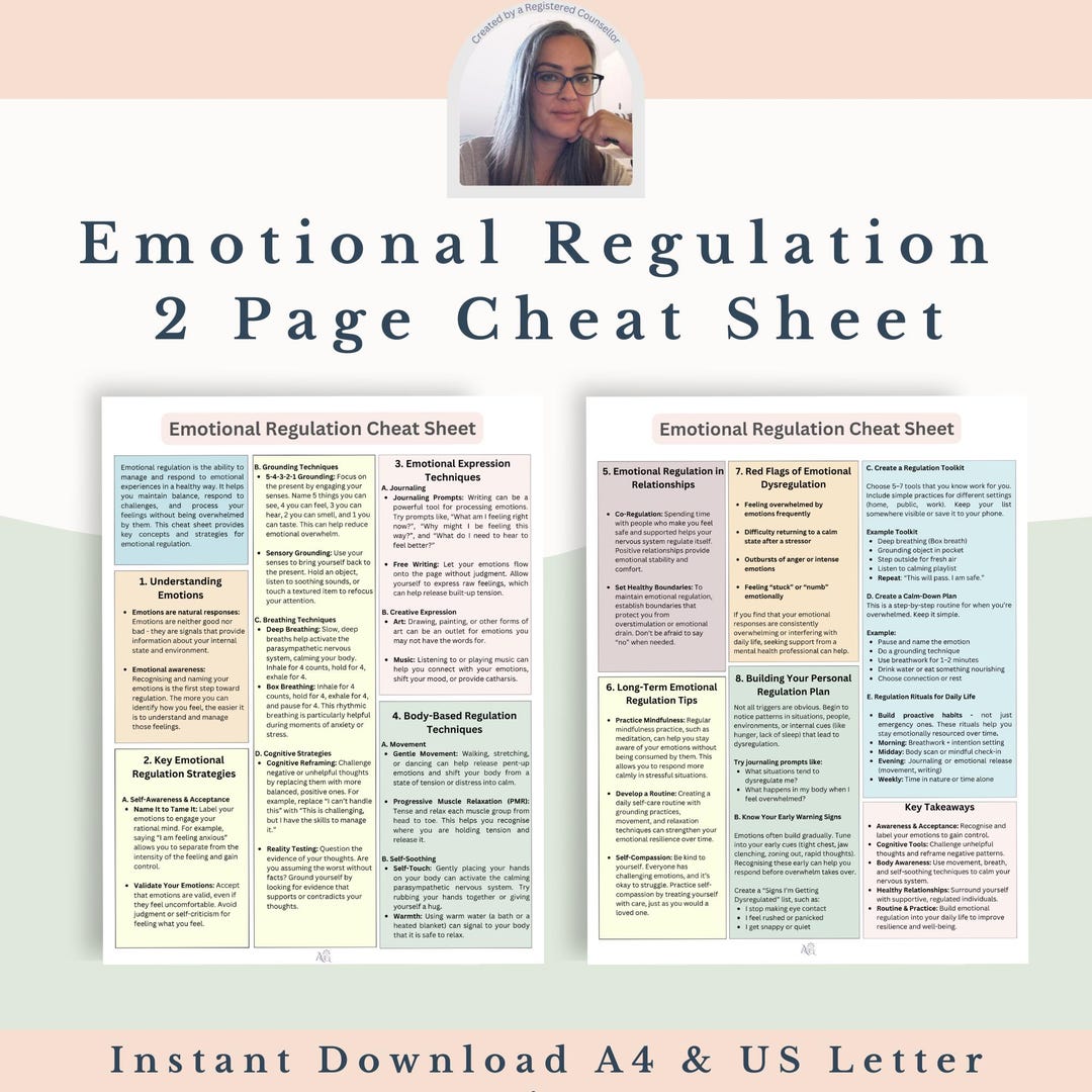 Emotional Regulation Cheat Sheet | Easy Guide for Counselling & Therapy ...