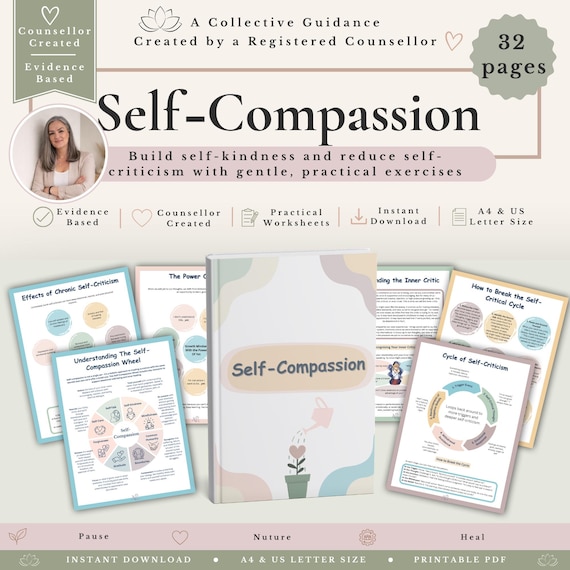 Self Compassion Workbook, Inner Critic, Self Love & Self Acceptance, Emotional Healing, Therapy Printable PDF