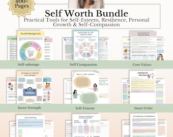 Self Esteem Bundle, Self Worth Workbook, Confidence Building, Boundaries, Self Compassion & Personal Growth PDF