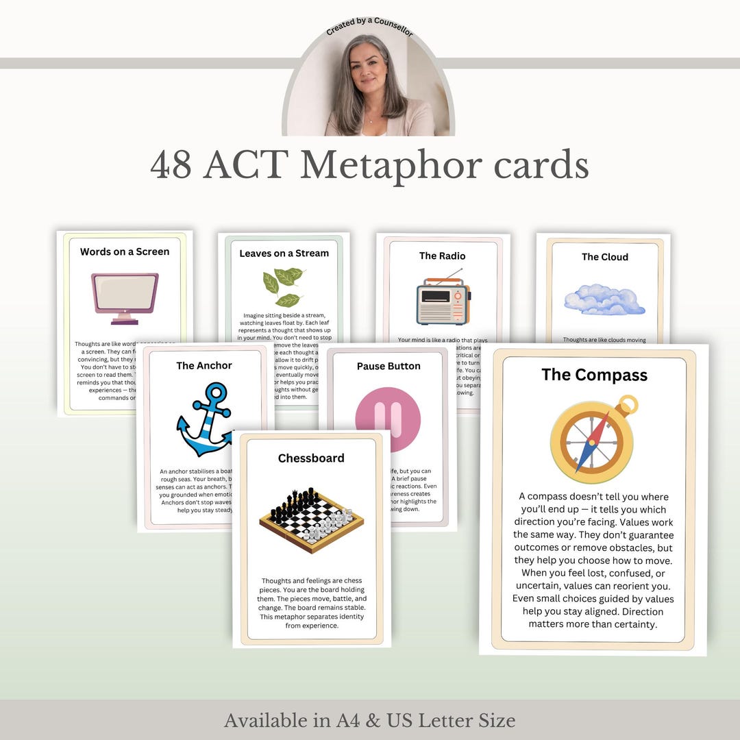 ACT Metaphor Cards, Acceptance and Commitment Therapy, ACT Worksheets ...