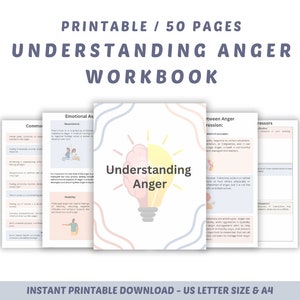 Understanding Anger Workbook,  Anger Management Therapy Worksheets, CBT Coping Skills & Counselling Resources