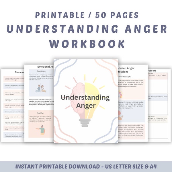 Cahier d'exercices Comprendre la colère / Gestion de la colère / Feuilles de travail sur la thérapie / Capacités d'adaptation à la colère / TCC / Ressources de counseling